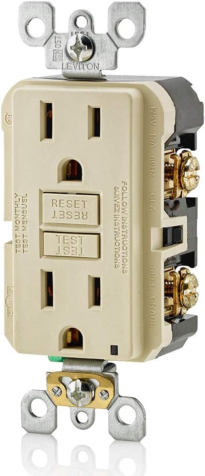 Leviton GFCI Outlet, 15 Amp, Self Test, Non Tamper-Resistant with LED Indicator Light, Protection from Electric Shock and Electrocution, GFNT1-I, Ivory