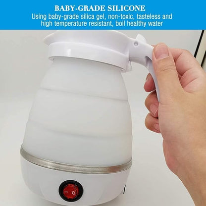 UpdateClassic Small Travel Foldable Electric Kettle, 0.6L Portable Collapsible Hot Water Boiler For Coffee Tea (White)