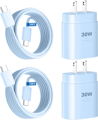 Phone 16 15 Pro Max Charger Fast Charging,30W USB C Phone 16 15 Fast Charger Block &10FT Long Type C Cable Cord for Phones 16 15/16 15 Pro Max/16 15 Pro/15 Plus/Pro 12.9/11 inch,Galaxy S24 Ultra,Blue