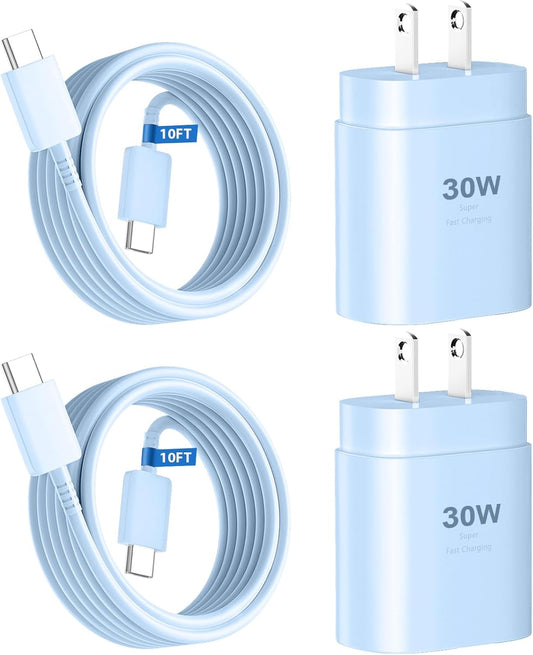 Phone 16 15 Pro Max Charger Fast Charging,30W USB C Phone 16 15 Fast Charger Block &10FT Long Type C Cable Cord for Phones 16 15/16 15 Pro Max/16 15 Pro/15 Plus/Pro 12.9/11 inch,Galaxy S24 Ultra,Blue