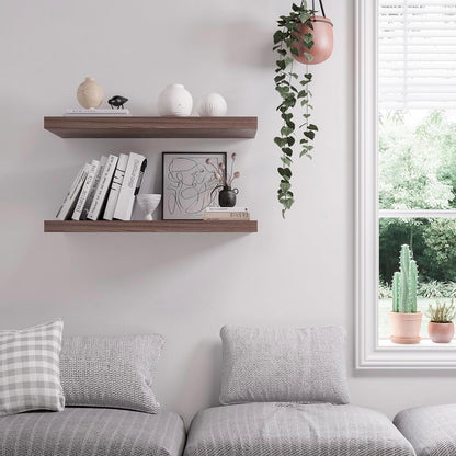 Floating Shelf, Set of 2 Wall Shelf, 36 in W x 12.75 in D x 2 in H Wooden Floating Wall Shelf with Invisible Brackets for Living Room/Bedroom/Bathroom/Kitchen Storage and Decor, Walnut