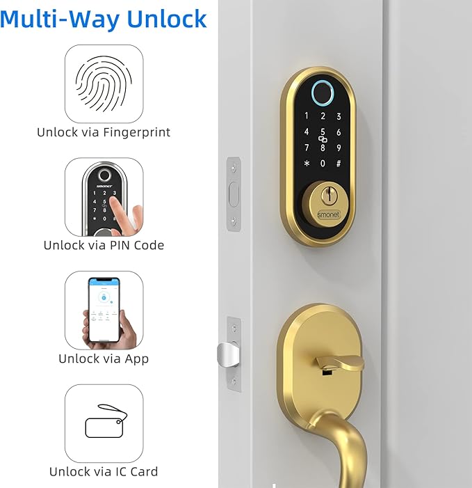 Smart Lock SMONET Bluetooth Keyless Entry Keypad Smart Deadbolt-Fingerprint Electronic Deadbolt Lock, Remote Ekeys Sharing, Easy to Install for Homes and Hotel Works with Alexa(Gateway Not Included)