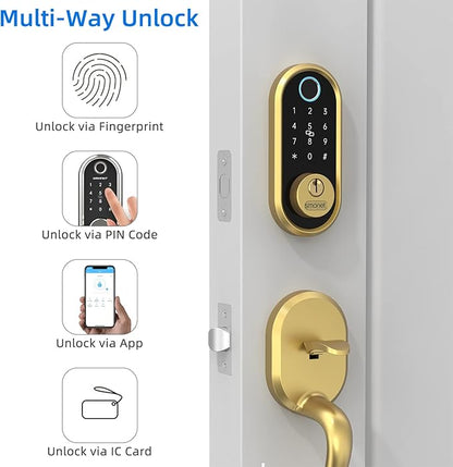 Smart Lock SMONET Bluetooth Keyless Entry Keypad Smart Deadbolt-Fingerprint Electronic Deadbolt Lock, Remote Ekeys Sharing, Easy to Install for Homes and Hotel Works with Alexa(Gateway Not Included)