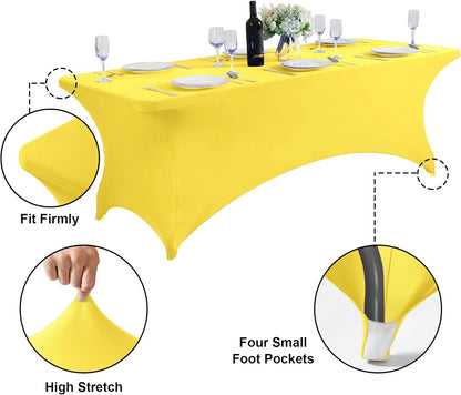 SuperO Waterproof Spandex Table Cover for 4FT Table Universal Fitted Stretch Tablecloth for Party, Banquet, Wedding and Events-Yellow