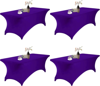 4Pack Spandex Waterproof Table Covers 8ft，Spandex 8ft Waterproof Table Cover for Party,Wedding, Banquet, and Events(Purple)