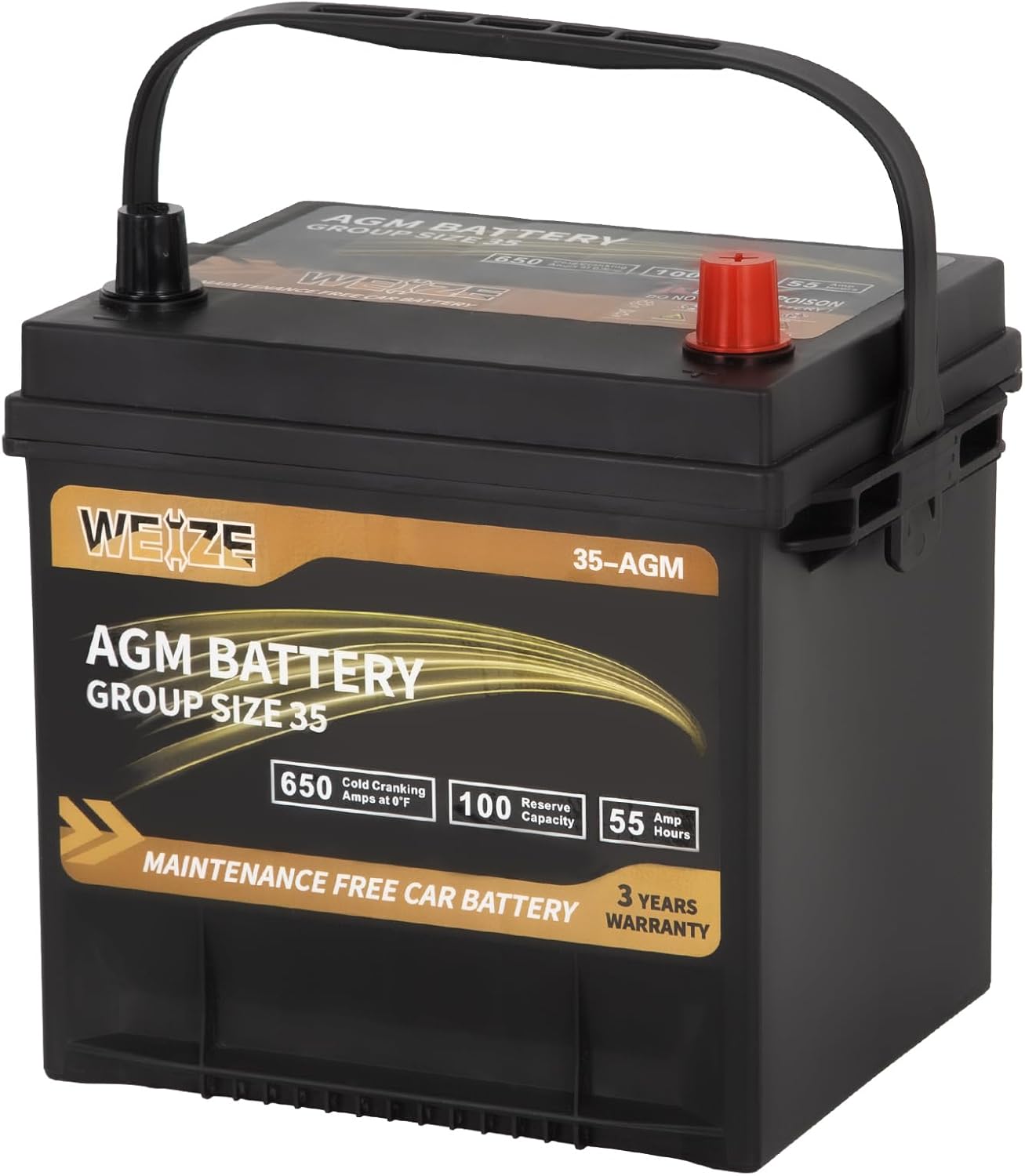 Weize Platinum AGM Battery BCI Group 35 Automotive Battery, 100RC, 650CCA, 36 Months Warranty