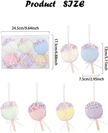 Lollipop Party Decorations Ornaments,6pcs Hanging Christmas Tree Lollipop Ornaments, Macaron Color Mini Dessert Lollipop Pendant Set for Xmas New Year Birthday Home Party Supplies (Lollipop)