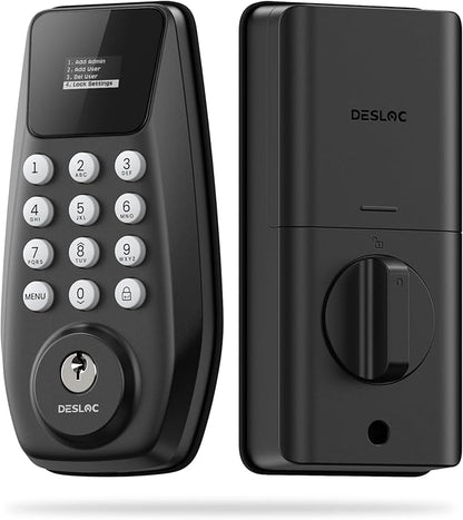 DESLOC C100 Keyless Entry Door Lock with Keypad, Smart Deadbolt Lock for Front Door with 2 Keys, Auto Lock, Easy Installation, 100 PIN Codes, IP54 Waterproof, BHMA Grade 3, Black