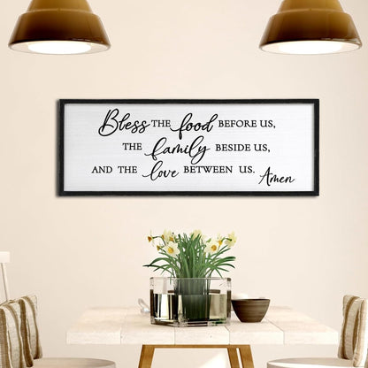 Bless the Food Before Us Wall Decor Art 24"X10" for Dining Room Kitchen Wall Wooden Framed Sign (Black)