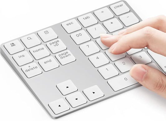 Lekvey Bluetooth Number Pad, Aluminum Rechargeable Wireless Numeric Keypad Slim 34-Keys External Numpad Keyboard Data Entry for Laptop, MacBook, MacBook Air/Pro, iMac, Windows, Surface Pro - Silver