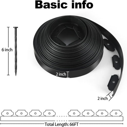 LINSHRY 66FT Landscape Edging, 2 Inch Tall No Dig Garden Border Edging with 60pcs Spikes, Plastic Paver Edging Lawn Edging for Landscaping, Flower Bed, Grass, Yard