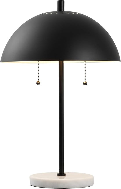 JONATHAN Y 20.75" Black/White Marble 2-Light LED Table Lamp for Modern Bedside Decor, Glam Desk Lamp, Gold Metal Dome Shade, Pull Chain Switch, Bulbs Included (JYL1071B)