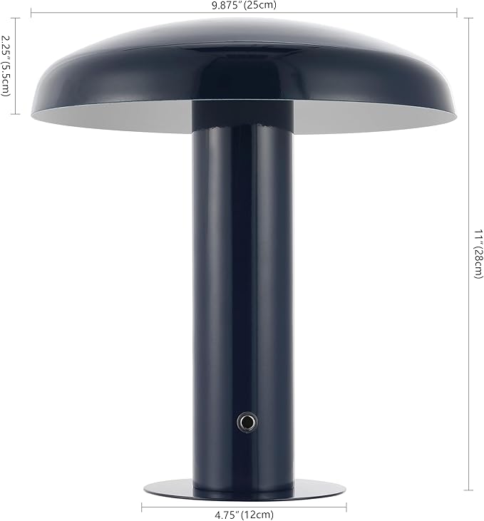 JONATHAN Y 11" Navy Rechargeable LED Mushroom Table Lamp, Cordless Portable Dimmable Mid-Century Modern Accent Lamp, with Metal Shade, Touch Sensor (JYL7114F)