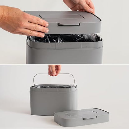 KAZAI. Compost Bin Kitchen 'Elin' | 1.2 GAL / 4.5L Countertop Compost Bin with Lid & Carbon Filter | Odor-Free, Dishwasher Safe, with Inner Bucket | Small Indoor Kitchen Composter | Stone-Gray
