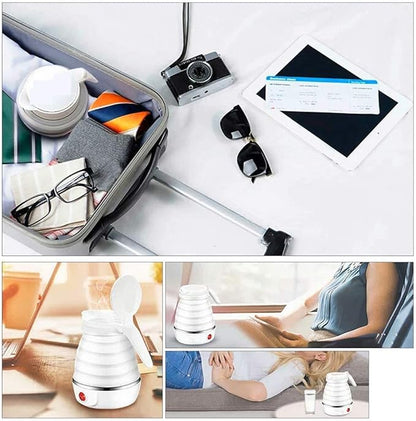 UpdateClassic Small Travel Foldable Electric Kettle, 0.6L Portable Collapsible Hot Water Boiler For Coffee Tea (White)