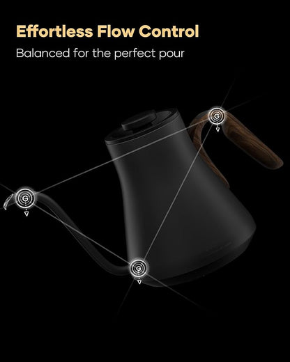 Gooseneck Electric Kettle with Precise ±1℉ Temperature Control, Wood-Accented Handle, Stainless Steel Interior, Quick Heating Pour Over Kettle for Coffee & Tea, 0.9L, Matte Grey