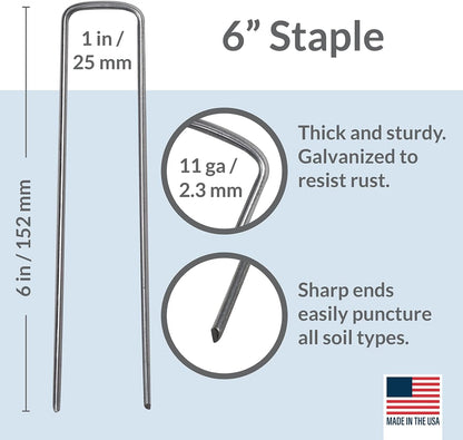 Pinnacle Mercantile USA Made 100 Pack Garden Landscape Staples Weed Barrier Fabric Stakes Galvanized 6 inch Pins Anti Rust Sod Staple 11 Gauge Steel