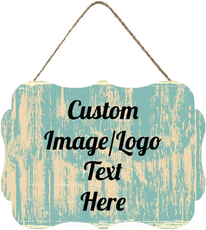 Personalized Wooden Welcome Sign for Front Door Decor - Customized Image/Text Hanging Sign, Farmhouse Decor for Home Office, 11.2 * 8 Inch