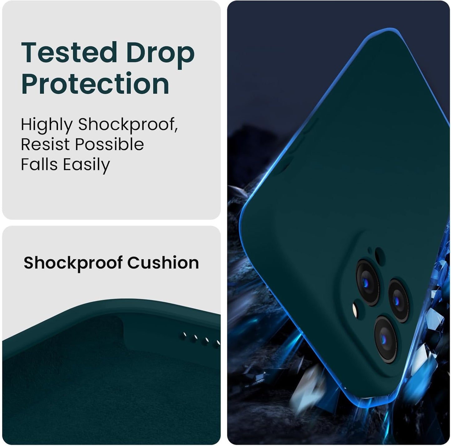 FireNova for iPhone 14 Pro Case, Silicone Upgraded [Camera Protection] Phone Case with [2 Screen Protectors], Soft Anti-Scratch Microfiber Lining Inside, 6.1 inch, Teal