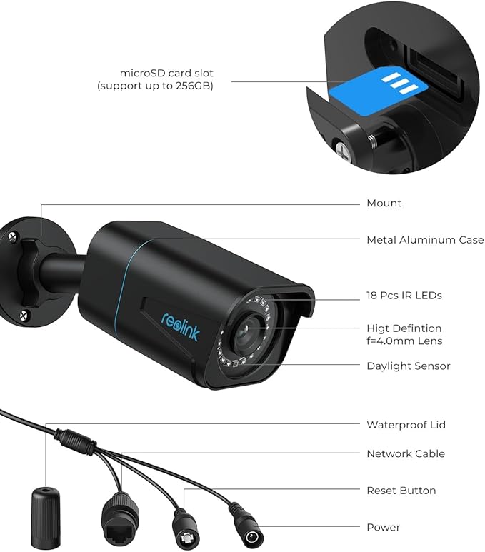 REOLINK 4K/8MP Security Bullet PoE IP Camera,Surveillance Outdoor Indoor,Human/Vehicle/Pet Detection,100ft IR Night Vision,Work with Smart Home,Up to 256GB microSD Card,RLC-810A(Black)