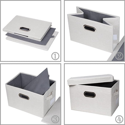 PRANDOM Collapsible Storage Bin with Lid [3-Pack] Fabric Foldable Storage Box Organizer Container Basket Cube with Cover for Home Bedroom Closet Office Beige(15.3x10x9.7)