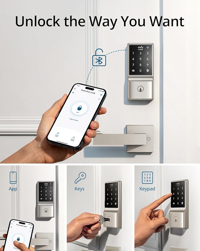 eufy Security Smart Lock C210, Keyless Entry Door Lock for Front Door, Built-in WiFi Deadbolt, No Bridge Required, Easy Installation, Touchscreen Keypad, App Remote Control, 4 AA Batteries, Nickel