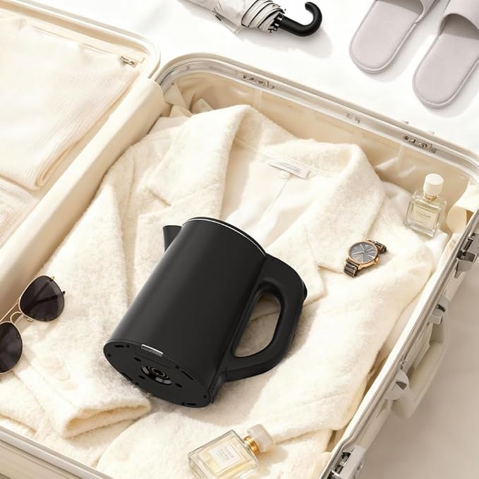 0.8L Travel Electric Kettle Small 900W Fast Boiling Water Heater, Double Wall 304 Stainless Steel Portable Mini Hot Water Boiler with Auto Shut-Off and Boil Dry Protection