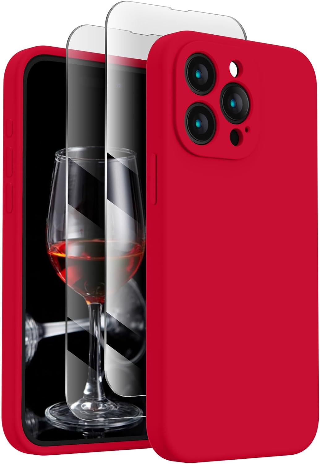 FireNova Designed for iPhone 15 Pro Max Case, Silicone Upgraded [Camera Protection] Phone Case with [2 Screen Protectors], Soft Anti-Scratch Microfiber Lining Inside, 6.7 inch, Deep Red