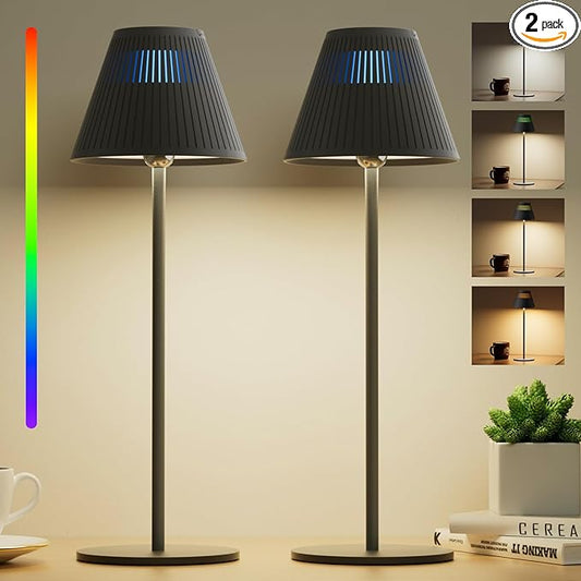 Honeywell 2Pack Cordless Table Lamp Rechargeable - M1 Sunturalux Portable LED Desk Lamp 5200mAh Battery Operated 4Color 9RGB Dimmable Bedside Lamps for Home Living Bedroom Restaurant Night Light