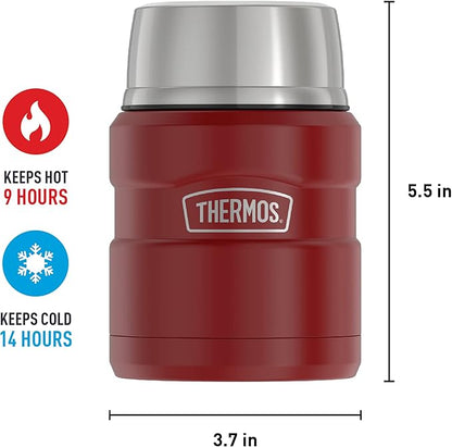 THERMOS Stainless King Vacuum-Insulated Food Jar with Spoon, 16 Ounce, Rustic Red (Pack of 4)