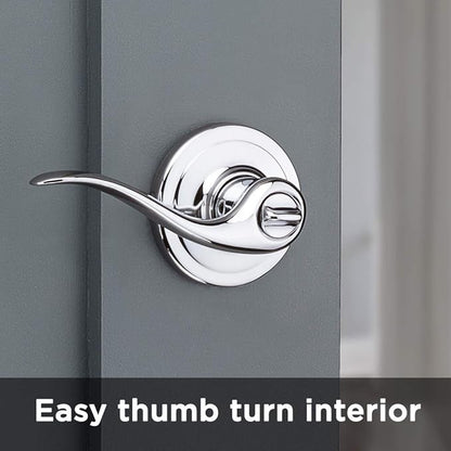 Kwikset Tustin Interior Privacy Door Handle with Lock, Door Lever For Bathroom and Bedroom, Polished Chrome Reversible Keyless Turn Lock