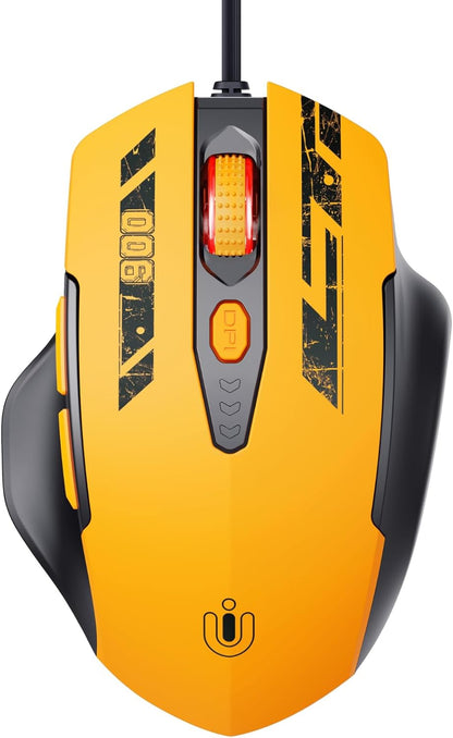 Wired Mouse, USB Mouse Wired with 6 Buttons Ergonomic Design,1.5M USB Cable Computer Mice 7200DPI Mice for PC Laptop, Yellow