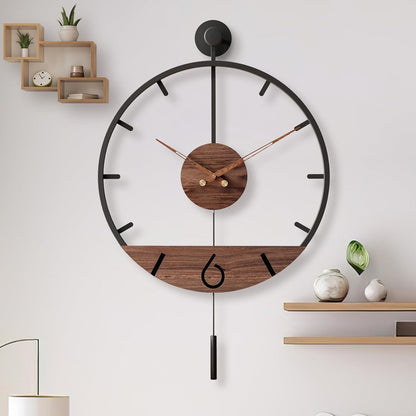 34.6×24 Inch Large Modern Decorative Pendulum Wall Clock,Big Metal Farmhouse Oversized Silent Wall Clocks Minimalist Elegant Walnut Dial Pointers for Living Room,Office,Dining Room Decor