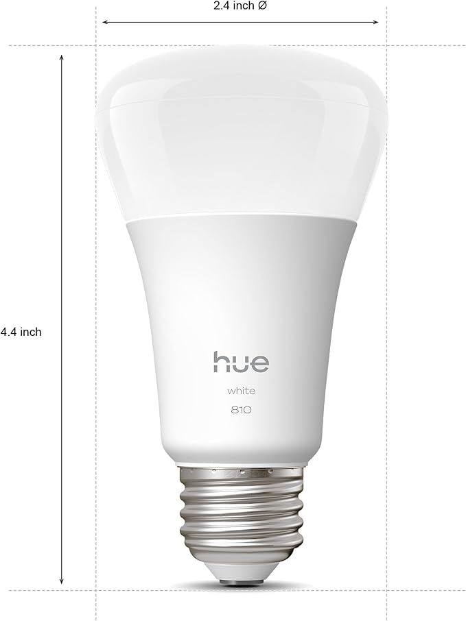 Philips Hue Smart LED A19 Bulb, Warm White Light 2700K, E26 Base, 9W, 810 Lumens, Dimmable, Works with Alexa, Google Assistant, and Apple Home, 2pk