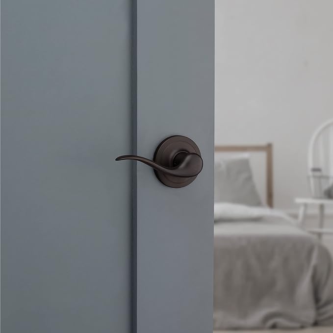 Kwikset Tustin Dummy Door Handle, Single Sided Lever for Closets, French Double Doors, and Pantry, Venetian Bronze Non-Turning Right Handed Interior Push/Pull Lever, with Microban Protection