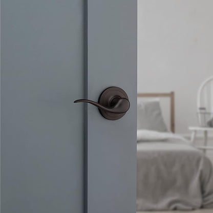 Kwikset Tustin Dummy Door Handle, Single Sided Lever for Closets, French Double Doors, and Pantry, Venetian Bronze Non-Turning Right Handed Interior Push/Pull Lever, with Microban Protection
