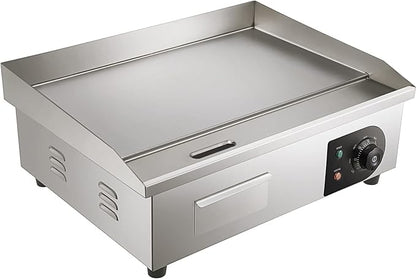 VEVOR Commercial Electric Griddle, 22", 1600W Countertop Flat Top Griddle, Stainless Steel Teppanyaki Grill w/Iron Cooking Plate, 122-572℉ Adjustable Temp Control 2 Shovels & Brushes, 110V