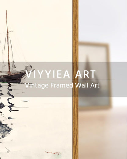 VIYYIEA Framed Wall Art for Living Room, Sailboat Canvas Prints, Classic Home Decor, Watercolor Painting Picture, Bathroom Wall Decor Gifts for Friends or Family -【Sailboat】-(10L x 8W)
