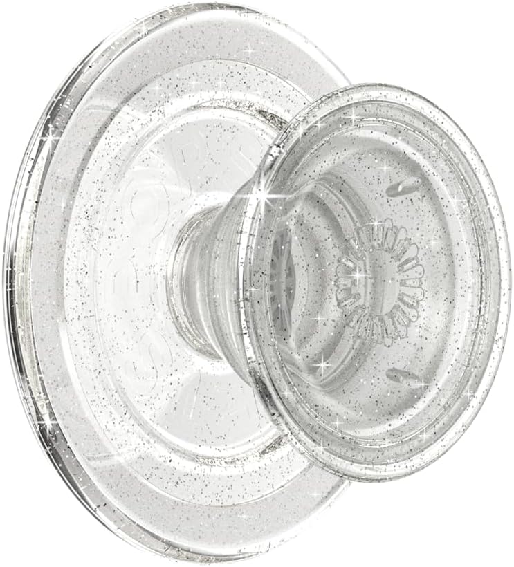 PopSockets Phone Grip for MagSafe with Kickstand, Magnetic Stand, Swappable Top, Secure Hold for iPhone MagSafe Cases, Phone & Tablet Grip, Cute PopSockets - Clear Glitter