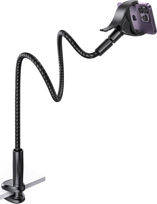 Gooseneck Phone Holder for Bed - [2025 Upgrade Nylon Braid] 38” Long Flexible Lazy Arm Clip, 360 Adjustable Overhead Phone Mount for iPhone 15 14 13 12 11 Pro Max Mini Plus, all 4-7" Cellphone