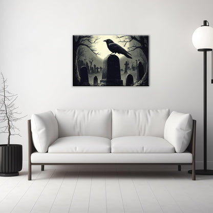 Crow Canvas Wall Art Gothic Black Bird On Branch Painting Print Spooky Forest Full Moon Scenery Poster Artwork Framed Halloween Home Decor(Artwork-3,16"x24")