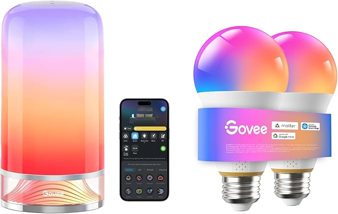 Govee RGBIC Smart Table Lamp 2 Bundle with 1600 Lumens Smart Light Bulbs