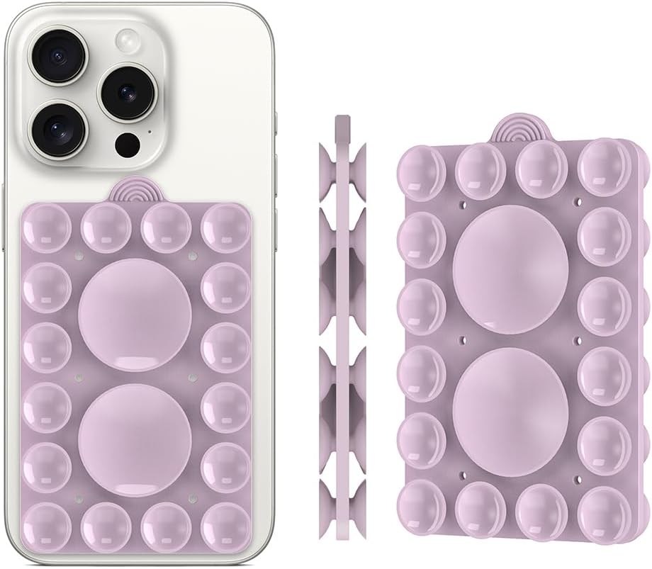 Silicone Suction Phone Holder Mount,Silicon Adhesive Phone Accessory for iPhone and Android, Hands-Free Mirror Shower Phone Holder,TikTok Videos and Selfies (Violet 2Pack, Double Sided)