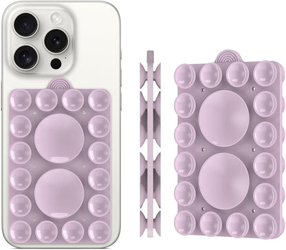 Double Sided Silicone Suction Phone Holder Mount,Compatible with iPhone and Android Cases Hands-Free Mirror Shower Phone Mount Strong Grip Holder (Violet, Double Sided 2PCS)
