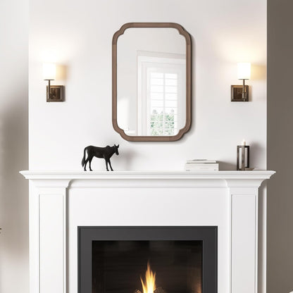 WallBeyond 20" x 30" Rounded Corner Arch Wall Mirror with Wood Frame for Entryway, Living Room or Bedroom Home Decor - Light Woodgrain [20" x 30" Walnut]