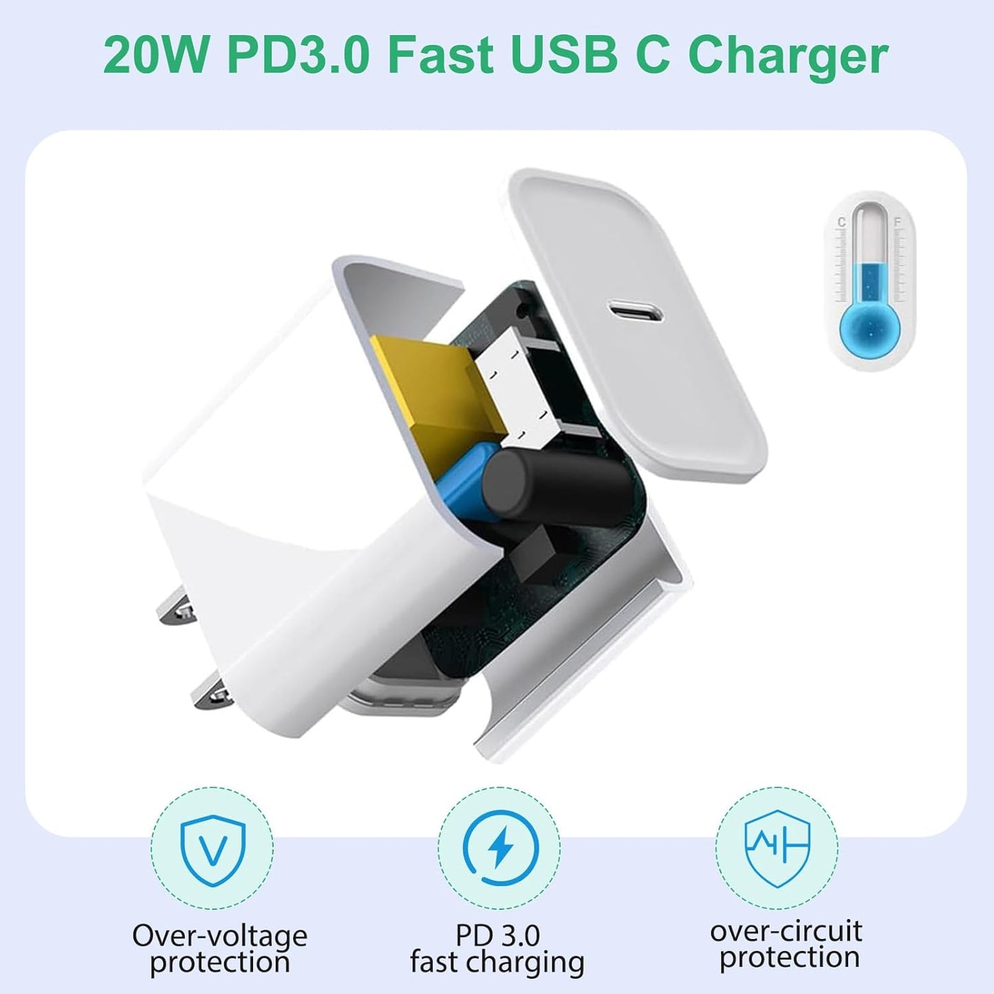iPhone 16 15 Charger Fast Charging,3Pack 20W Fast Charging USB C Charger with 10Foot Long Type C to C Cable Cord TypeC Block Brick for iPhone 16e/16/16 Pro/16 Plus/16 Pro Max/15 Pro,iPad Air/Pro/Mini