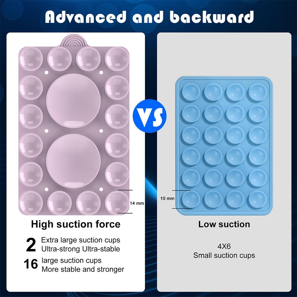Silicone Suction Phone Holder Mount,Silicon Adhesive Phone Accessory for iPhone and Android, Hands-Free Mirror Shower Phone Holder,TikTok Videos and Selfies (Violet 2Pack, Double Sided)