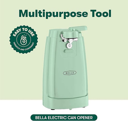 bella Electric Can Opener and Knife Sharpener, Removable Cutting Lever, Cord Storage, Stainless Steel Blade, Sage