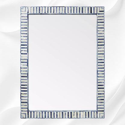 Hansa Industries Bone Inlay Wall Mounting Mirror Bar Harbor Blue Striped Waterfall Pattern Decorative Aesthetic Mirror with Wooden Frame for Home Centerpiece Décor Item (19 x 14 in)