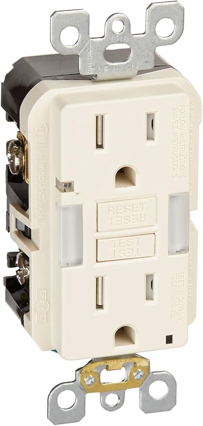 Leviton GFCI Outlet with Guidelight, 15 Amp, Self Test, Tamper-Resistant with LED Indicator Light, Replaces Plugged in Night Light, GFNL1-T, Light Almond